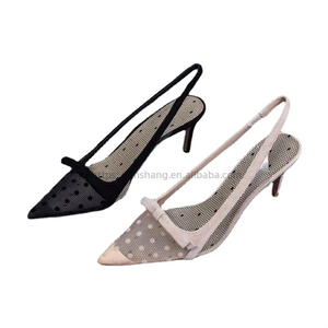 Sandals New Baotou Summer Polka Dot Mesh Fine <b>Pointed</b> High Heels Shallow Mouth Fairy Wind Single Shoes Women - Product Image 5