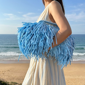 Borsa da Spiaggia di Lusso in Rafia di Carta con Nappe, 100% Fatta <span class=keywords><strong>a</strong></span> Mano, Borse all'Uncinetto, Pochette da Sera per Matrimoni per Donne - Product Image 3