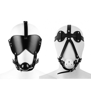 Imbracatura bendata e bavaglio in pelle a sfera con tappo a sfera in Silicone Bondage palla maschera BDSM bocchino giocattoli di ritenuta - Product Image 2
