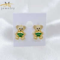 Pendientes de Botón de Alta Calidad Jml, Chapados en Oro de 14k, con Circonita, Diseño de Oso, para Mujer, Nueva Oferta, Regalo para Chica