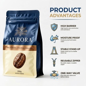 Emballage de café en aluminium imprimé sur mesure avec valve et fermeture éclair pour 250g 500g 1kg de grains de café torréfiés - Product Image 2