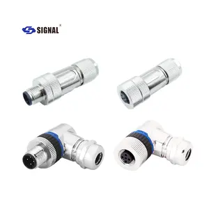 signal 4 Pin A Code Elbow Right Angle Shielded Metal Ip67 M12 Connector Electrical Female Plug