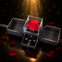Kotak Hadiah Perhiasan Mawar Awet Mewah dengan Laci, Pita, dan Kemasan Berstempel Foil untuk Hari Valentine, Ulang Tahun, Natal