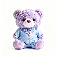 Ours en peluche bleu avec pyjama, à poils bouclés, compagnon câlin pour le coucher, cadeau pour baby shower et anniversaire d'enfants