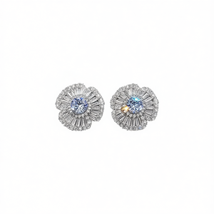 Pendientes de Lujo con Flores, Oro Blanco, Plata 925, Cristal, Engaste de Garras, Joyería de Boda para Mujer - Product Image 1