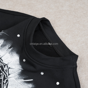 <span class=keywords><strong>T</strong></span>-<span class=keywords><strong>shirt</strong></span> da Uomo alla Moda Vintage Pesante Oversize con Grafica Personalizzata Strass Taglio Squadrato Corta Effetto Invecchiato - Product Image 5