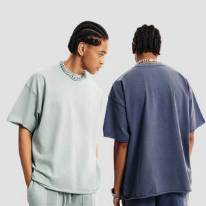 Camiseta de algodón 100% pesado vintage lavado con ácido con logotipo personalizado, Camiseta extragrande desgastada para hombre - Product Image 3