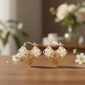 Orecchini a Cerchio Floreali Placcati Oro per Donna, Orecchini Pendenti alla Moda per Feste, Gioielli in Lega Metallica - Product Image 2