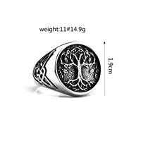 Anillo Unisex de Acero Inoxidable Estilo Vikingo Retro Europeo y Americano con Árbol de la Vida Brillante
