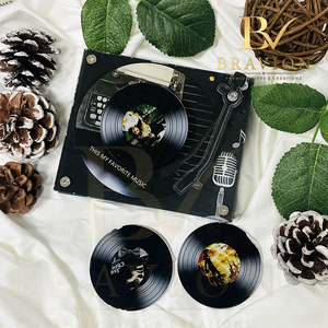Boîte à musique rétro BRAVION en vinyle avec bras mobile, 3 disques, lecture automatique, aimant de réfrigérateur musical, cadeau personnalisable - Product Image 4
