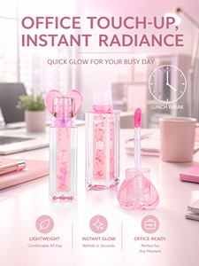 Huile à lèvres hydratante naturelle et végane, teinte fruitée, en tube cœur rose mignon, pour maquillage des lèvres, en vrac, avec logo personnalisé, marque privée, pour usine - Product Image 3