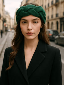 ربطة رأس محبوكة من الصوف بتصميم بسيط على الطراز الاسكندنافي للنساء لفصلي الخريف والشتاء والدفء إمكانية العمل مع شعار مخصص إكسسوارات خضراء لطيفة - Product Image 2