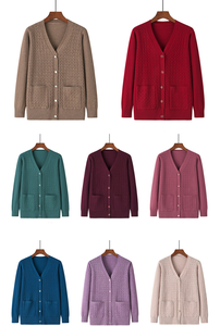 Nuovo arrivo <span class=keywords><strong>cardigan</strong></span> da <span class=keywords><strong>donna</strong></span> a V con tasche in tinta unita in maglia <span class=keywords><strong>cardigan</strong></span> da esterno per mamma e donne di mezza età o anziane - Product Image 3