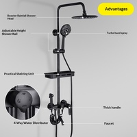 Ensemble de robinetterie de douche et de pomme de douche noir mat moderne à quatre fonctions pour salle de bain domestique