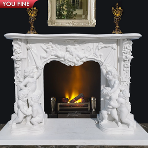 Cheminée en marbre blanc sculptée à la main de style français - Product Image 6
