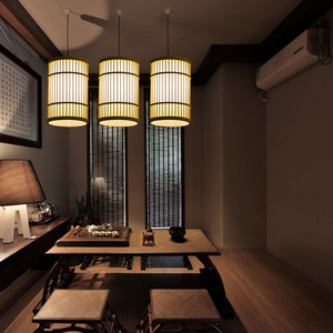 Lampe suspendue en bambou de style japonais, Led E27, lustre rond doré pour salon de thé, éclairage de bar et de restaurant - Product Image 3