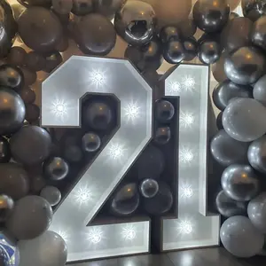 美洲虎制造商定制4英尺选框点亮数字0-9个字母A-Z巨型点亮数字周年生日装饰