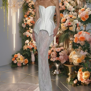 Femmes élégant haut de gamme exquis été impression numérique taille naturelle cristal robe de bal antistatique fête robes de soirée - Product Image 2