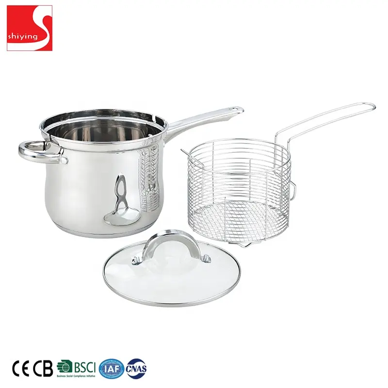 Newest stainless steel kitchen cookware deep fryer pot chip pan with fry basket