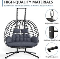 Fauteuil suspendu double en osier avec support, chaise hamac d'extérieur pour 2 personnes avec coussin