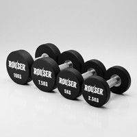 Set Dumbbell Berat Tetap Bulat Urethane dengan Logo Kustom Rouser Fitness untuk Latihan Kekuatan di Klub Kebugaran