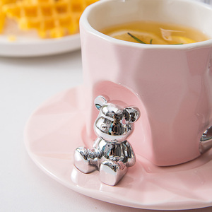 Creative Bear 3D Shape 220ml Office Drinking Water Tea <b>Cups</b> Ceramic Coffee <b>Cup</b> and Saucer Set Coffe Mug Set With Spoon - Product Image 4
