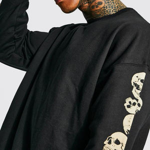 Dec Mens Pullover maniche sostenibili teschi stampati pianura nero girocollo gioventù oversize spalla scesa Streetwear <span class=keywords><strong>felpa</strong></span> - Product Image 3