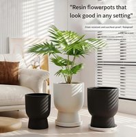Pot de fleurs en résine haut de gamme, style minimaliste et luxueux, pour salon, noir, créatif, grand, en forme de sablier