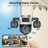 Caméra IP WIFI 4MP à trois objectifs, extérieure, détection automatique des personnes, moniteur vidéo PTZ, système de sécurité CCTV à trois écrans