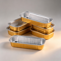 Barquette rectangulaire jetable en aluminium doré de qualité alimentaire, compatible four, avec couvercle en plastique PP, personnalisable pour gâteaux et desserts