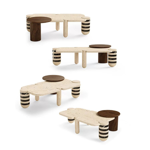 Đá Cẩm Thạch hiện đại Bàn Ăn Phòng khách đồ nội thất bằng đá màu be travertine Cave đá óc chó khảm Bàn cà phê - Product Image 6