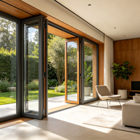 Portes pliantes en alliage d'aluminium anti-corrosion OEM&ODM, fenêtre de patio pliante insonorisée et à isolation thermique pour usage côtier