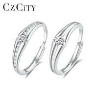 CZCITY Ensemble de bagues classiques pour couple en argent sterling 925 plaqué rhodium, alliances en zircon, bagues de fiançailles assorties pour homme et femme