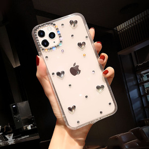 Custodia per telefono creativa da donna antiurto in gel di silicone trasparente a copertura totale con strass a forma di <span class=keywords><strong>cuore</strong></span> fatta a mano per 16/17 Pro Max - Product Image 3