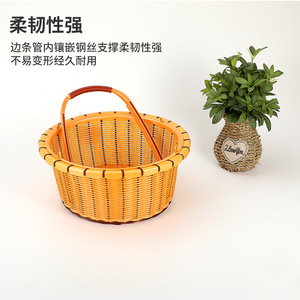 Imitation Rattan <b>Basket</b> Oval Plastic Handle M Size Portable Storage For Fruits Vegetables Snacks - Product Image 5
