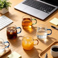 Mug en verre borosilicate sans plomb, grande capacité, transparent, simple paroi, avec anse colorée pour thé au lait, eau, café
