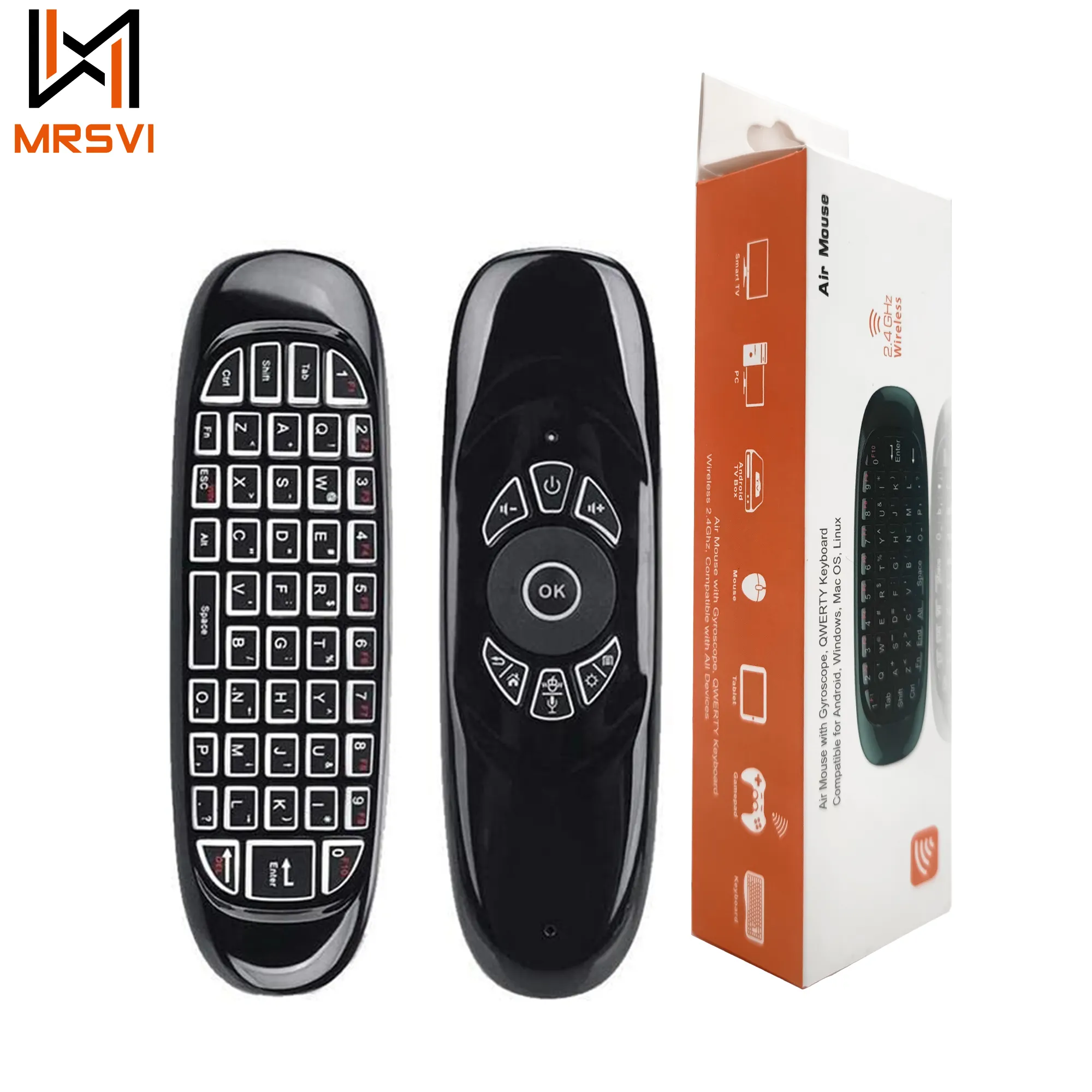 Factory Wholesale English French Russian C120 Remote Control 2.4G Wireless Air Mouse Gyro C120 With Mini Keyboard For Android Tv