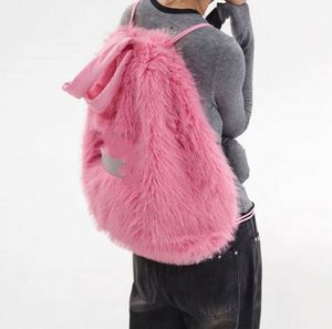 Custom Embroidery Logo Furry <b>Drawstring</b> Bag Fluffy Fleece Plush <b>Drawstring</b> <b>Backpack</b> Faux Fur Shoulder Bag - Product Image 3