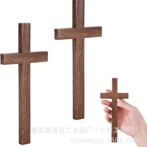 Adorno de Cruz de Madera para Escritorio, Madera Maciza Marrón, Decoración de Pascua para Interiores - Product Image 2