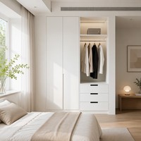 Système de dressing encastré moderne en bois, sur mesure, intelligent, mural, en forme de L, en chêne, style italien, pour hôtel, meuble de rangement en bois