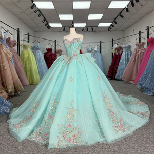 Jancember 1394 exclusif vert sans bretelles perles Empire perles robe de Quinceanera - Product Image 2