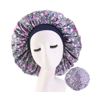 Flower Large Sleep Cap mit Premium-Gummiband Single Layer Female Casual Satin Women Bonnet - Product Image 2