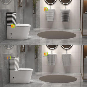 Lavabo mural élégant pour salle de bain, lavabo rond en céramique facile à nettoyer, lavabo mural suspendu - Product Image 5