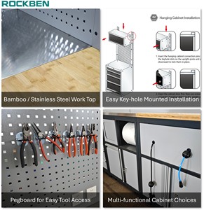 ROCKBEN 2025 <strong>Heavy</strong>-Duty Metal Garage Workbench Storage Cabinet Best High-Strength Steel Iron Workshop <strong>Tool</strong> Cabinets - Product Image 3