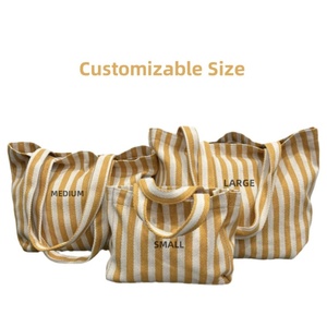 Best Price <b>Large</b> Size Recycled <b>Canvas</b> Cotton Stripe Shopping Tote <b>Bags</b> with Custom Logo Shoulder Strap Daily Use TC Brand - Product Image 6
