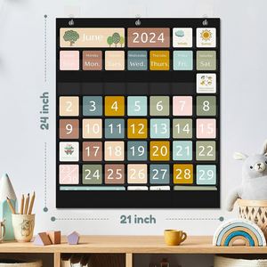 Boho Large Monthly <b>Calendar</b> Pocket Chart for Classroom 92-Card Homeschool Organizer Accessory - Product Image 3