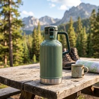 Growler à bière classique avec logo personnalisé, grande capacité 64 oz, bouteille d'eau isotherme en acier inoxydable avec poignée, gourde