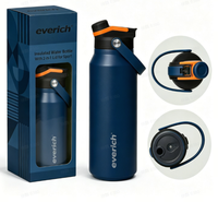 Bouteille d'eau en acier inoxydable Everich, isolée sous vide, à large ouverture, avec couvercle 2-en-1 et poignée, pour le fitness et les activités de plein air, 900 ml, 1100 ml