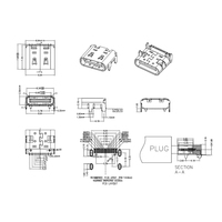 Connecteur USB 3.0 femelle de type C à montage sur circuit imprimé, indice de protection IP67, 5 broches, avec matériau LCP, non blindé, température de fonctionnement de -25 à +85 degrés