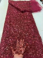 Tissu de dentelle perlée de luxe avec sequins brodés, extensible, non tissé, style uni, tissu à sequins pour accessoires de mariée